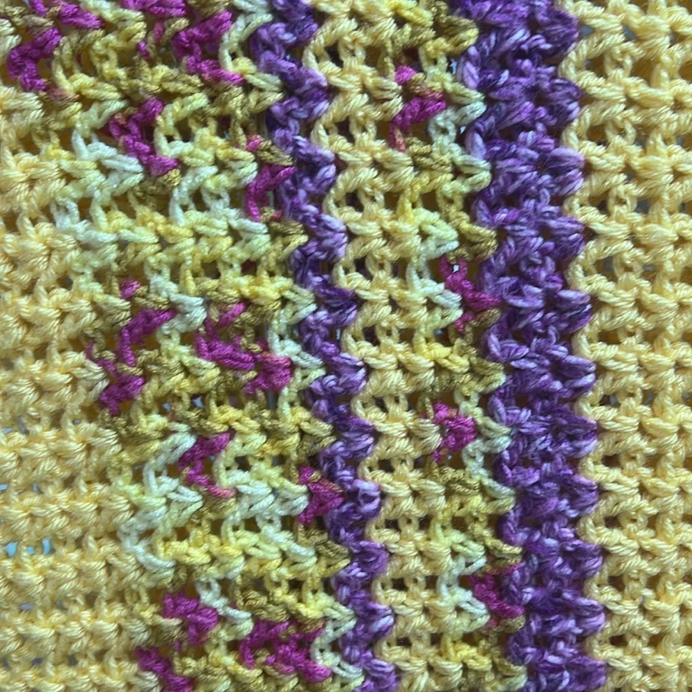 82” x 45” Hand Knit Throw Blanket Soft Yellow Purple
